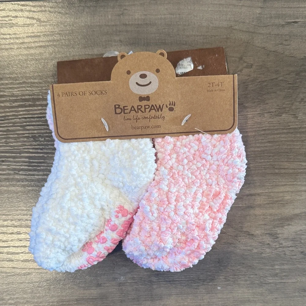 BearPaw Plush Kids Socks in Pink and Cream
